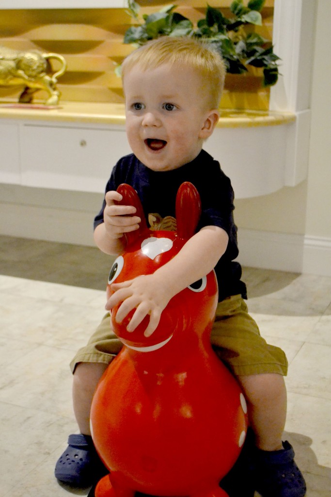 Happiness is a red plastic horse.